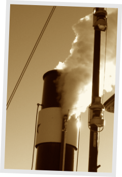 Steamer 'whistling'. Result: cloud of steam